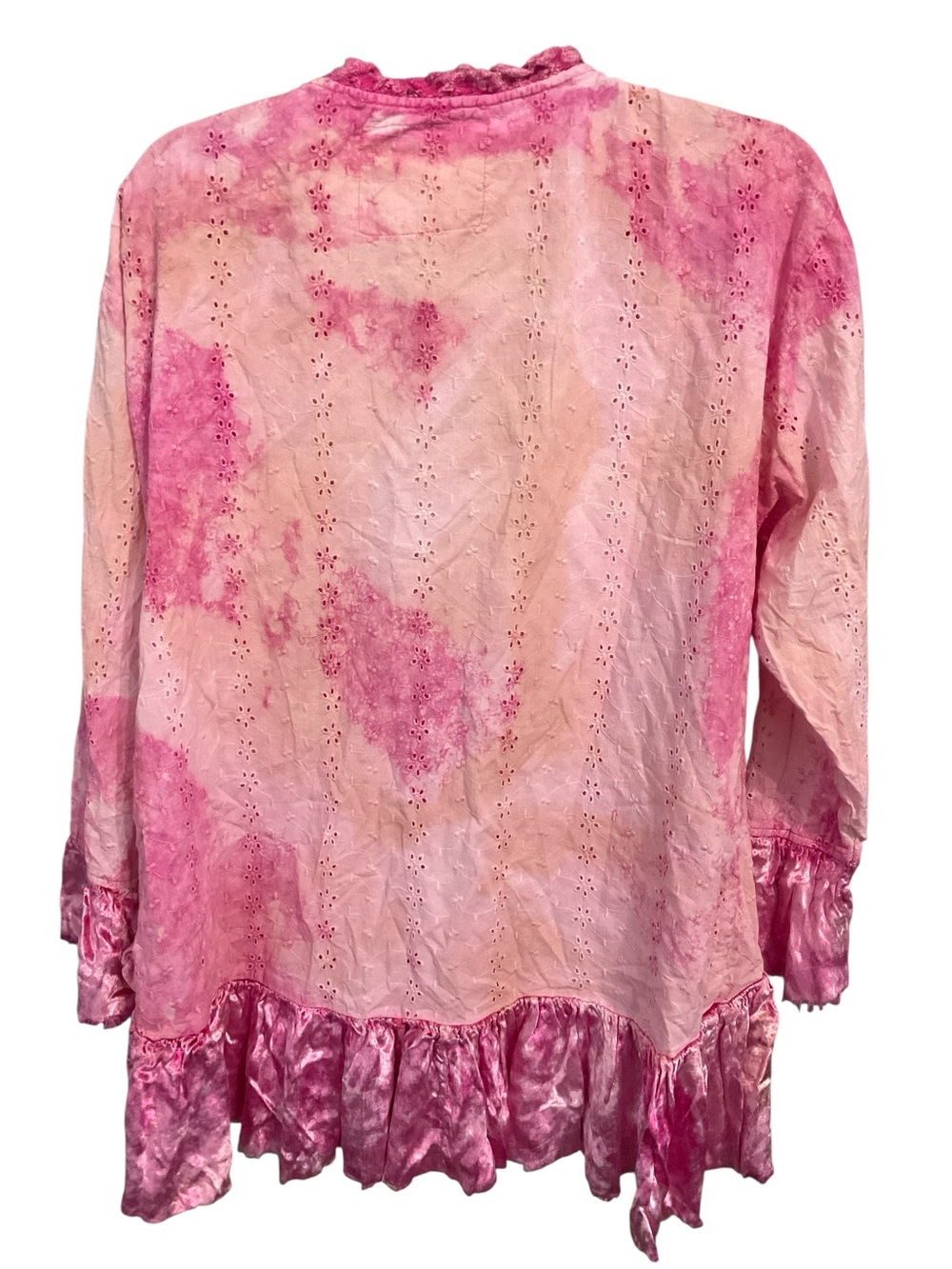 NWT A Rare Bird Handmade Pink Tie Dye Eyelet Velvet Ruffle Jacket S/M Boho - Picture 6 of 6